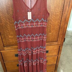 Sundance Tiered Maxi Sundress in Brown and Red